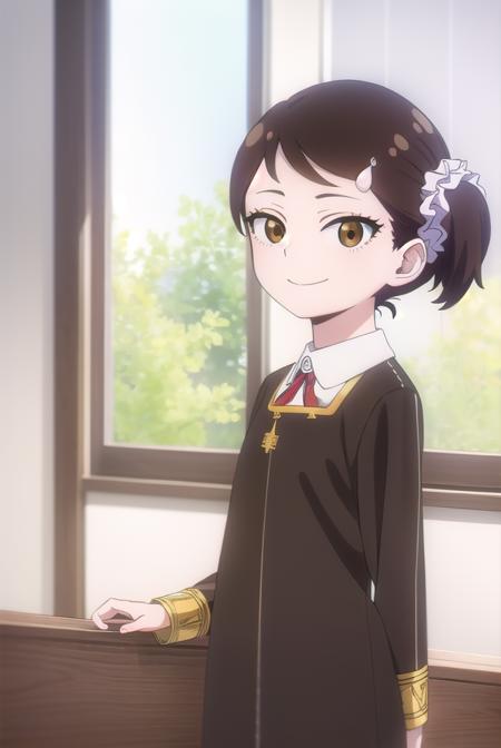 beckyblackbell, <lora:becky blackbell s1-lora-nochekaiser:1>,
becky blackbell, black hair, hair ornament, twintails, hairclip, scrunchie, hair scrunchie, (brown eyes:1.5), smile,
BREAK long sleeves, dress, school uniform, socks, black dress, eden academy school uniform,
BREAK indoors, classroom,
BREAK looking at viewer, (cowboy shot:1.5),
BREAK <lyco:GoodHands-beta2:1>, (masterpiece:1.2), best quality, high resolution, unity 8k wallpaper, (illustration:0.8), (beautiful detailed eyes:1.6), extremely detailed face, perfect lighting, extremely detailed CG, (perfect hands, perfect anatomy),