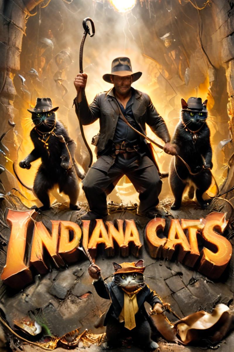Indiana Cats Poster with a Man and Three Cats