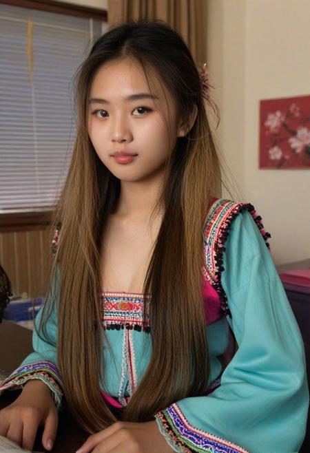 Thai girl, Thai beautiful girl,
___ raw photo, Best quality, masterpiece, ultra high res, (photorealistic:1.4), face shot, Realistic, 8K images 
___ Thai cute girl, looks student, very beautiful face, beautiful angel, Thai girl, Thai beautiful girl,
___ 1girl, very long hair, straight hair, random hair style, real skin, face young and cute, innocent face, sexy innocent girl, adorable, virgin girl, Feels good 
___ face and breasts, see tits , half body, slim body , medium breasts, 
___ Tribal Hmong girls, sexy Tribal Hmong costume, 
___  night, at 2 am., dark nights , Hmong Villager house, poor room, dirty room, Messy room, at remote area, up country, 
___ face and breasts, see tits , half body , sitting,