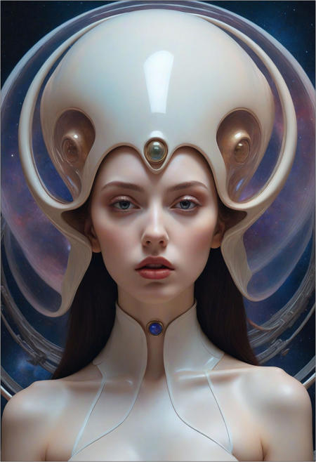 NSFW, by Afarin Sajedi . Professional photography of a beautiful goddess, 25-year-old woman, underexposure, advanced technologies of an alien civilization from another Galaxy, an over-detailed professional poster, bold lines, award winning, trending on ArtStation (complex details, masterpiece), a look at the viewer, a dynamic pose,