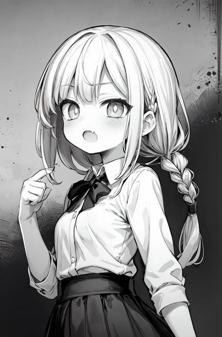 masterpiece,best quality,upper body,1girl,small breasts,collared_shirt and flared_skirt as material3,greyscale,expression chart,mosaic art,side braid,symbol-shaped pupils,fang,﻿from outside
Negative prompt: (worst quality, low quality:1.4), username, text, lowres, blurry, monochrome,NG_DeepNegative_V1_75T, EasyNegativeV2,nsfw,
Steps: 20, Sampler: DPM++ 2M Karras, CFG scale: 6, Seed: 1805716124, Size: 512x768, 