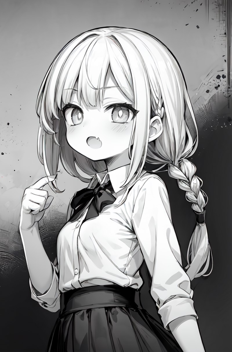 masterpiece,best quality,upper body,1girl,small breasts,collared_shirt and flared_skirt as material3,greyscale,expression ...