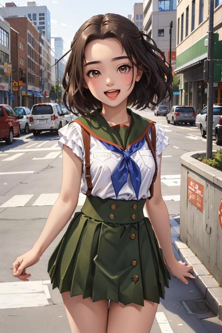 kei_shidou school uniform, green pleated skirt