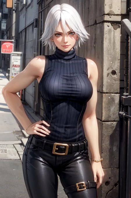 DOAChristie, white hair turtleneck, sleeveless, pants, belt, boots white catsuit, cleavage, black bra, red pattern, zipper down, gloves black dress, necklace, embroidery