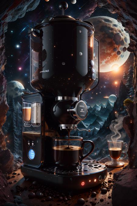 coffee machine
 <lora:intergalactic-travel-style-darquelilly-v1:1> galactictravelstyle, moon, coffee machine