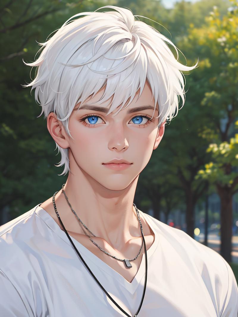 Anime grayscale male furry with short hair and black vintage anime eyes
