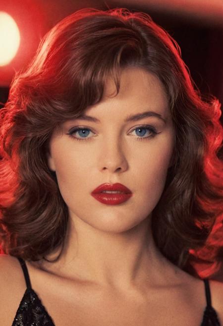 EuroBabe 80sPortrait VintagePinup, blue eyes, glossy red lipstick, makeup, back light, hair glow, closeup, indoors, highly detailed, 4K, (stylish glamorous grainy analog 35mm film photo)
