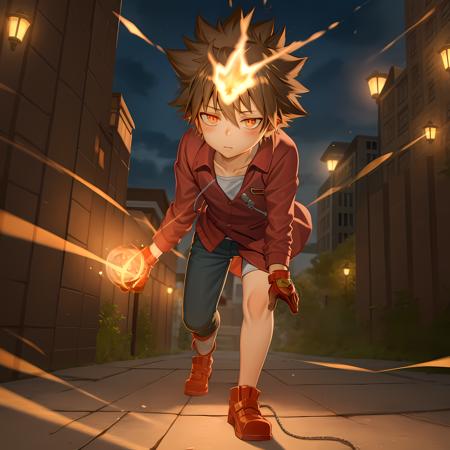 ((masterpiece, best quality)),(complex lighting),solo, full body, 1boy, tsuna, gloves, <lora:TsunaSawada1-10:0.8>,