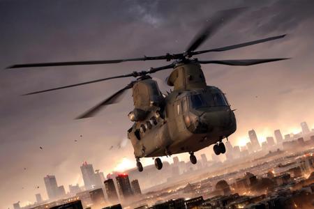 analog gloomy aerial photo of a black (Chinook helicopter, <lora:ch1n00k:0.8>), ((nighttime)), (flying low through a (city on fire) at night), city ruins, (urban combat), ((explosions in the background)), High Detail, Sharp focus, (photorealism), realistic, best quality, 8k, award winning, dramatic lighting, epic, cinematic, masterpiece, rim light, (action movie), ambient fog:1.5, war,  depth of field, dutch angle, motion blur,