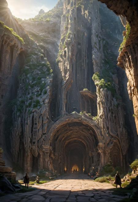 (POV view , DOF, first people view from the entrance, low angle shot:1.4),
(Ancient civilization, Alien Prometheus movie scene, dune movie scene:1.5), 
Emerging from the embrace of shadow, the last wanderer steps into a realm woven by the gods. In an ancient ruin that breathes secrets, their journey unfolds as the universe unveils the dance of light and darkness. Fighting the Forgotten Guardians and pursuing the Cone Relic, they tread a path of danger and awe. From the silent depths of the catacombs to the star whispers of ancient observatories, every discovery peels back the veil of reality. Facing the guardians of the abyss, seeing the majesty of the crystal dragon, the last wanderers embrace their destiny, not as a harbinger of redemption, but as seekers in the labyrinth of time, a mystery that echoes the eternal questions of existence itself.
(Large Files, Ultra Realistic, 8K, 16k, FHD, HD, VFX, Perfect, Photography, composition, Architecture Sales Photography, Architecture Competition, Ultra High Resolution, Cinematography, High Resolution Image:1.1), (dramatic lighting, direct sunlight, ray tracing, clear shadow:1.2),  (real landscape:1.1), (blurred background:1.0), (urban background, more_details) ,
extremely detailed, hillscastel, <stardeaf-cold-arc>, great lighting, clear, Neo Classic