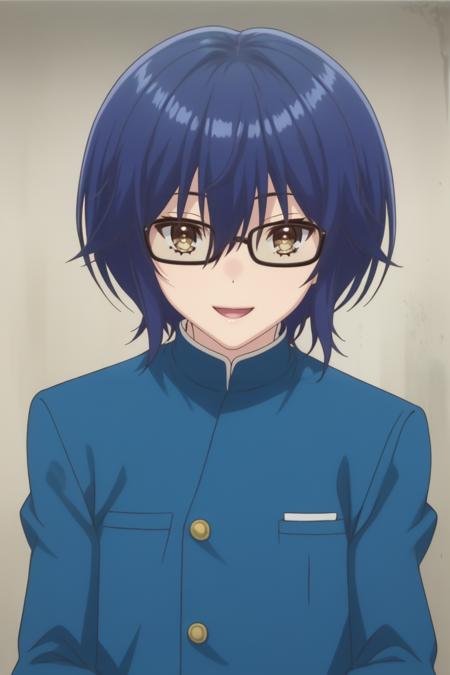 shun, brown hair, brown eyes, hairband,hair ribbon,  shun_sc, blue hair, brown eyes,  glasses,