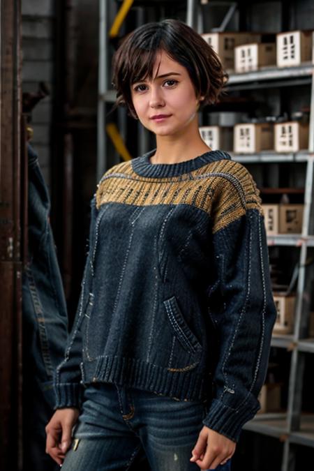 K1873W in a hardware shop, drills, mechanical, jumper, jeans <lora:KW3:1> masterpiece, best quality, detailed face , 1girl, realistic, solo,k1873w, short_hair, black_hair