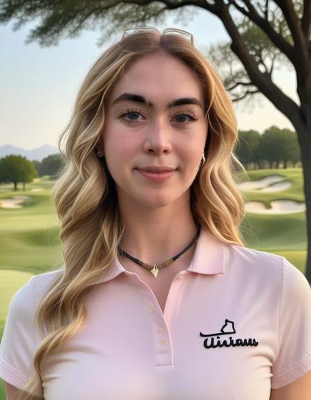 <lora:grcchrs-000016:1> portrait photo of grcchrs woman, makeuo, looking directly at camera, dramatic light, on a golf course