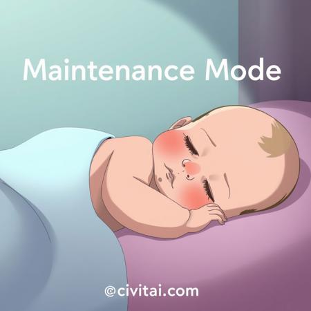 The baby is sleeping peacefully. with the text 'Maintenance Mode', watermark at the bottom with the text 'civitai.com',
anime,