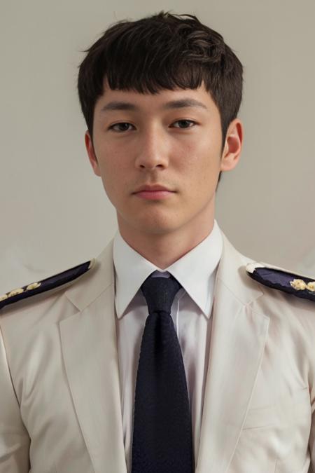 (1boy,), (best quality), (masterpiece), (high resolution), (intricate details), (photorealistic), (cinematic light). <lora:Ss9:0.8>
solo, male focus, necktie, uniform, realistic, white background, simple background, black hair, military, looking at viewer, military uniform, black eyes, shirt, portrait, closed mouth, collared shirt