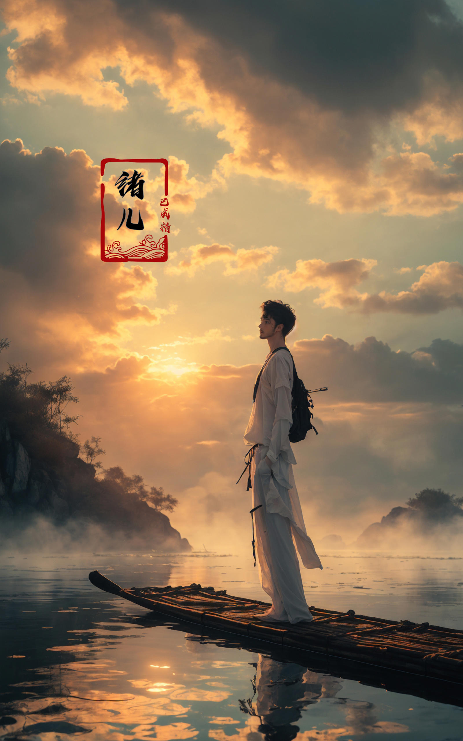 绪儿-山水渔夫 long raft with Landscape fisherman image by XRYCJ