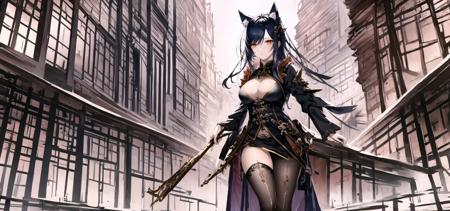 remTiChar-5000, highres, best quality, masterpiece, beautiful lighting, intricate, high detail,  wolf girl, animal ear fluff, wolf ears, wolf tail, (dark black skin:1.3),  (medium breasts:1.1),  colored skin, (black hair:1.1), shiny hair, messy hair, long hair,  liquid hair, orange red eyes, deep eyes, toned , fit, bikini,  at the beach, standing, happy