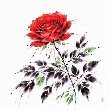 <lora:C_Freehand_Brushwork-000010:1>blood rose,flower