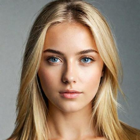 best quality, beautiful, 22 year old woman, blond straight  hair, (full face portrait:1.2), face portrait, detailed face,  dark marine eyes , hyper realistic, (facing camera), (looking into the camera), studio portrait, natural lightning, perfect shadows, (white background:1.1)