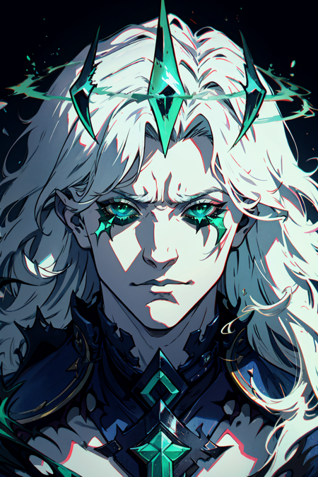 King Viego pale skin king green crown wraith white hair