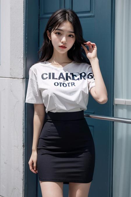 1girl,white t-shirt,office,ss pencil skirt,standing,
 <lora:ss pencil skirt:0.7>