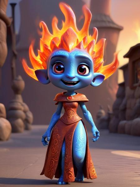 cute humanoid ember elemental woman from a pixar movie