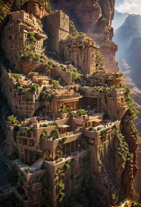 (The colonial city of the future, in the mist-filled Grand Canyon, on an unknown Earth-like planet, 2 moon on sky, Spaceship flight connects colonies, waterfulls:1.3), (Machu Picchu, a mountain settlement, incredibly spectacular:1.2), (Mario Botta:1.3), (avant-garde, future, reality, science fiction, photorealistic), (modern architecture:1.2), 
(Large Files, Ultra Realistic, 8K, 16k, FHD, HD, VFX, Perfect, Photography, composition, Architecture Sales Photography, Architecture Competition, Ultra High Resolution, Cinematography, High Resolution Image:1.1), (dramatic lighting, direct sunlight, ray tracing, clear shadow:1.2),  (real landscape:1.1), (blurred background:1.0), (urban background, more_details) ,
ac_neg1, great lighting, clear, hillscastel, extrusionbuilding, vertical