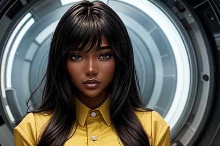 photo of beautiful (mon1f4:0.99), a woman in (farm:1.1), perfect hair, wearing yellow (school uniform:1.1),  (Ragecore:1.1), modelshoot style, (extremely detailed CG unity 8k wallpaper), professional majestic (art by  Shintaro Kago:1.1), extremely intricate, High (Detail:1.1), Sharp focus, dramatic, soft cinematic light, (looking at viewer), (detailed pupils), (upper body), 4k textures, elegant, ((((cinematic look)))), soothing tones, insane details, hyperdetailed, low contrast