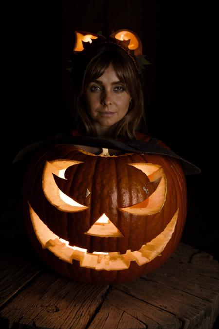 jack-o-lantern costume,  canyon  <lora:Louise_Redknapp:1> mature l1873r, 1girl, solo, masterpiece, best quality, detailed face,