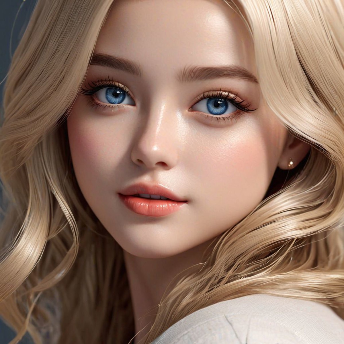 1girl that looks like alyvia alyn lind, slightly smiling, blue eyes (close up:1.4), oblique angle, canted angle, (best qua...