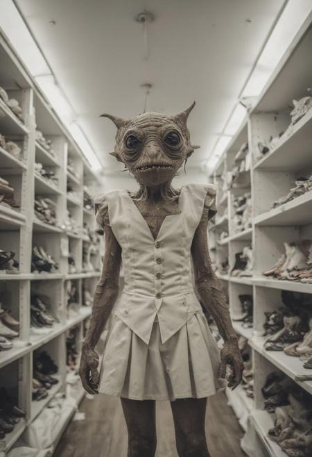 Perfect candid photograph of a goblin being fitted for the most elegant and expensive dresses at "Bergdorf Goodman", 
<<BREAK>> ,
((very strong fisheye-lens photograph (very intense fisheye-view photograph), (very low upward looking angle), intricately detailed, very detailed background, (contrats in lifestyle photograph), creepy lighting, creepy cinematic photo), realisticvision-negative-embedding,  epiCRealism ))