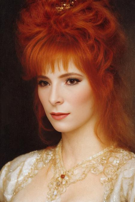 <lora:Mylene_Farmer:1>,  ginger woman, close-up portrait, in the halls of the Hermitage, Russian of the 19th century, silky skin, full body height, (skin texture:1.2), (high detailed skin:1.3), 19th century, ambient haze, (hyperrealism), cinematic, grain of old film, 8k uhd, dslr, retro color