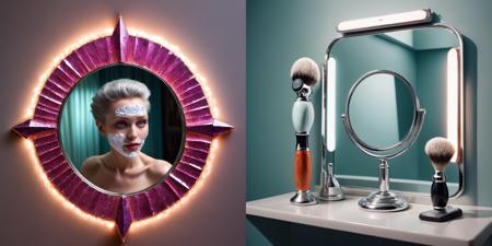 (kcrstal17xl:0.6) analog realistic Luminism colour photo of a shaving mirror, very detailed, award-winning