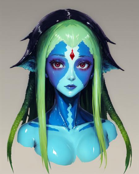 <lora:gradient monsters:0.85>, 1girl, monster girl, gradient, colored skin, portrait, scales,