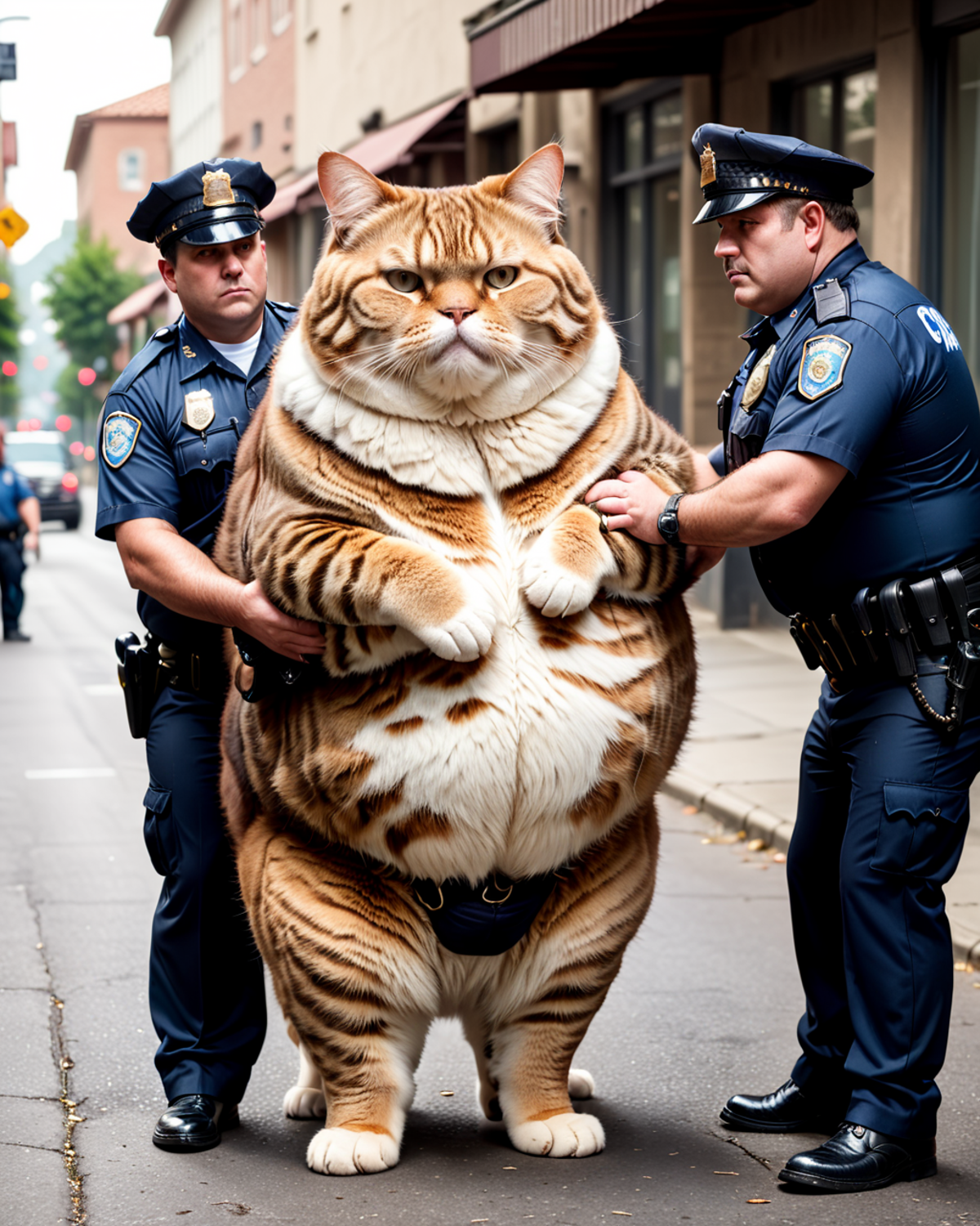 Two Police Officers Arresting a Fat Cat