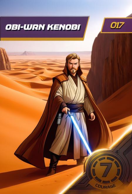 (best quality, masterpiece, absurdres, highres, ultra_detailed, dynamic angle:1.2), herocard, courage7, portrait of Obi-Wan Kenobi, Tatooine desert, index017, (intricate details, hyperdetailed:1.15), (ultrahigh resolution textures), bokeh, (volumetric, cinematic) lighting, depth of field, <lora:marvel_promo_cards_2023_locon_xl_hero_v1:0.8>