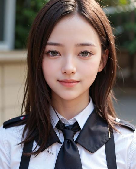 (photorealistic:1.4), (best quality:1.0), (ultra highres:1.0), 8k, RAW photo, (masterpiece:0.2), (smile, closed lips:1.2), (uniform:1.5), portrait, 
<lora:zyd232_ChineseGirl_v3_9:0.65> zydG, 1girl, detailed skin, beautiful clean skin, looking at viewer, brown eyes, (small breasts:1.0)