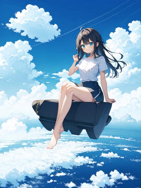 1girl,sitting on cloud,