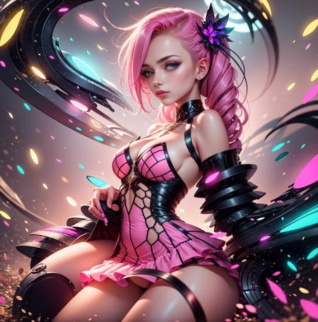 masterpiece, {beauty},SOLO,1 girl, pink dress,fantasty hair , neon background, <lora:mirror:0.35>