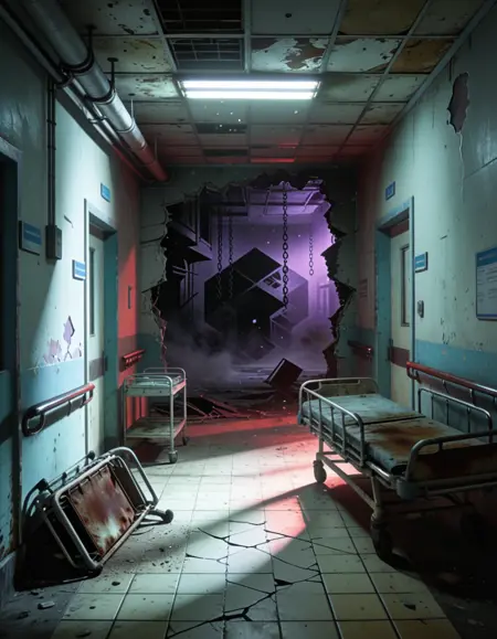 abandoned hospital corridor