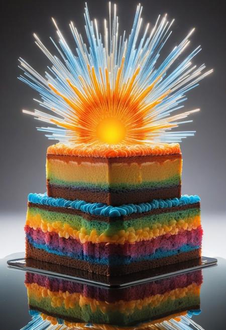 
Sunburst stacking, water, reflections, transparency, inventive, vivid color, Cake made from many smartphones. Os Gêmeos, lighting, <lora:add-detail-xl:1>, <lora:xl_more_art-full_v1:0.8>