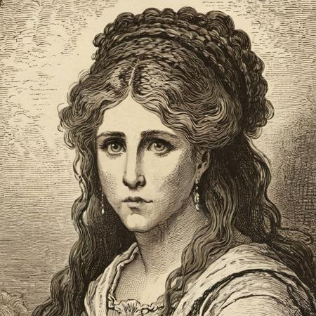 woodcut illustration in detailed gustavedore style, book illustration, by gustave dore, crisp even lines, ornate framing, medium contrast
portrait of   Jennifer Aniston, detailed eyes, 
by gustave dore <lora:GustaveDore_StyleXLv6.1:0.8>