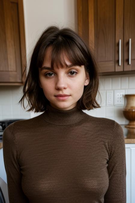 m4r14d3m1n4, head shot, portrait, from front, looking at viewer, brown hair, short hair, turtleneck sweater, <lora:m4r14d3m1n4-09:1>