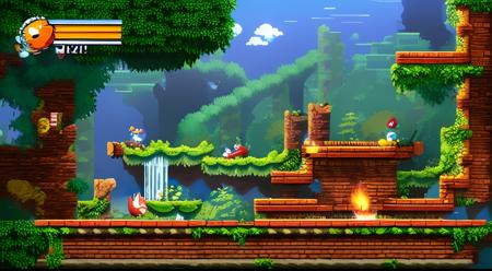 A platform game with water and woods, sonic, Mario, contra,