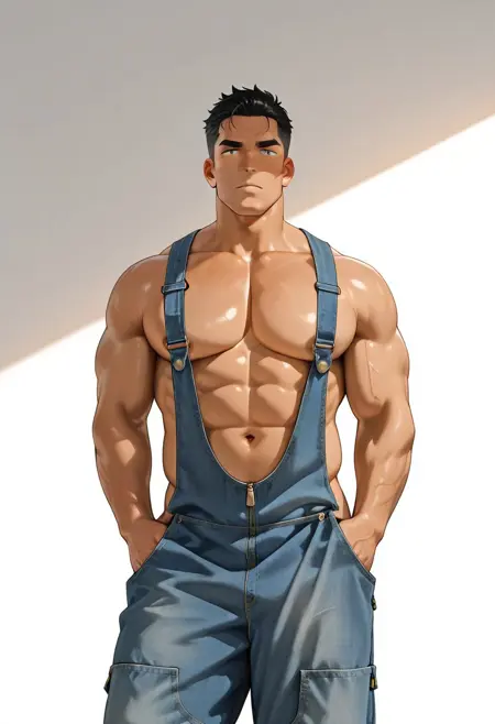 Deep Slit Overalls, ( Male / illustrious )