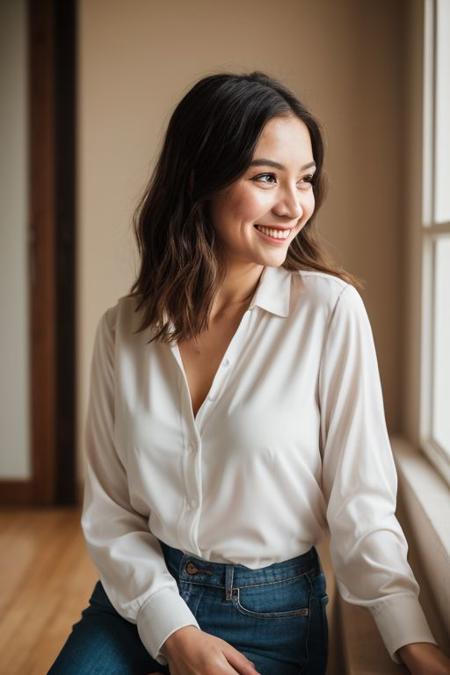 <lora:ATKKatja:0.8>, full color portrait of a woman, wearing a blouse, shy smile, natural light, RAW photo, subject, 8k uhd, dslr, soft lighting, high quality, film grain, Fujifilm XT3