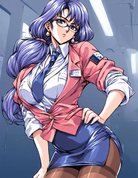 Elisa, blue hair, blue eyes, long hair,   glasses, large breasts,purple hair, earrings, jewelry,