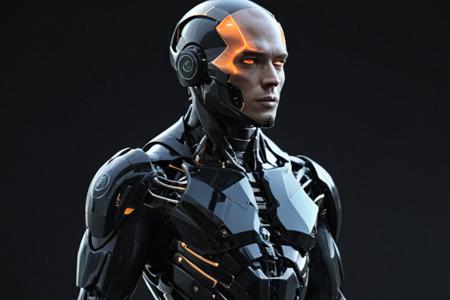 human man in black spacesuit, glow, exo-skeleton, space helmet, Enki Bilal, ex machina, a computer rendering, panfuturism, muscles, faceted design, ((daniellepik)), ((lemanoosh)), product shot, sleek minimalist futuristic product design, <lora:Sleek_Product_Design:1>