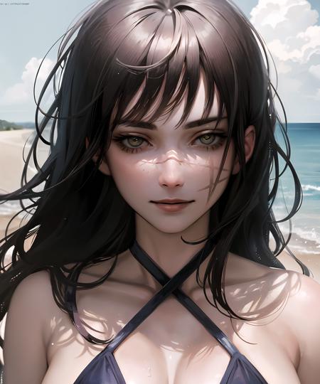 portrait of beautiful AsaCSM, looking_at_viewer, solo, beach, swimsuit,  volumetric lighting, best quality, masterpiece, intricate details, tonemapping, sharp focus, hyper detailed, trending on Artstation, <lora:AsaCSM1800:1>