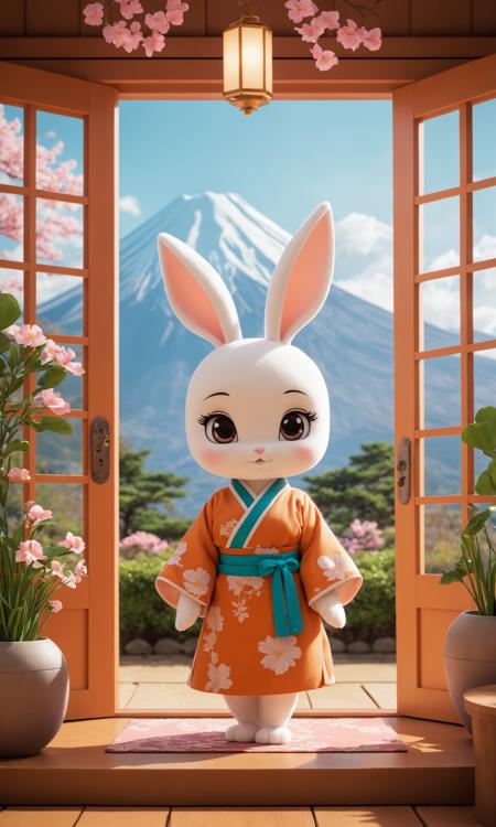 cinematic still A chibi anthro bunny girl monk in a tranquil 1960s dojo, an open door framing a picturesque view of Mount Fuji surrounded by a vibrant flower garden. She wears traditional monk robes with flowing sleeves, striking a graceful and dynamic pose. Her long, floppy bunny ears, big round eyes, and small twitching nose exude charm, while her barefoot stance emphasizes her connection to nature. The serene atmosphere contrasts beautifully with her energetic presence . emotional, harmonious, vignette, 4k epic detailed, shot on kodak, 35mm photo, sharp focus, high budget, cinemascope, moody, epic, gorgeous, film grain, grainy, (masterpiece), (best quality), (ultra-detailed), A chibi anthro bunny girl monk in a tranquil 1960s dojo, an open door framing a picturesque view of Mount Fuji surrounded by a vibrant flower garden. She wears traditional monk robes with flowing sleeves, striking a graceful and dynamic pose. Her long, floppy bunny ears, big round eyes, and small twitching nose exude charm, while her barefoot stance emphasizes her connection to nature. The serene atmosphere contrasts beautifully with her energetic presence, illustration, disheveled hair, detailed eyes, perfect composition, moist skin, intricate details, earrings, pixel-art A chibi anthro bunny girl monk in a tranquil 1960s dojo, an open door framing a picturesque view of Mount Fuji surrounded by a vibrant flower garden. She wears traditional monk robes with flowing sleeves, striking a graceful and dynamic pose. Her long, floppy bunny ears, big round eyes, and small twitching nose exude charm, while her barefoot stance emphasizes her connection to nature. The serene atmosphere contrasts beautifully with her energetic presence . low-res, blocky, pixel art style, 8-bit graphics, A chibi anthro bunny girl monk in a tranquil 1960s dojo, an open door framing a picturesque view of Mount Fuji surrounded by a vibrant flower garden. She wears traditional monk robes with flowing sleeves, striking a graceful and dynamic pose. Her long, floppy bunny ears, big round eyes, and small twitching nose exude charm, while her barefoot stance emphasizes her connection to nature. The serene atmosphere contrasts beautifully with her energetic presence, creative, positive, romantic, relaxed, beautiful, glowing, intricate, highly detailed, cinematic, singular, very inspirational, lovely, wonderful, cute, epic, stunning, sharp focus, brilliant, colorful, deep colors, amazing, cool, fabulous, symmetry, complex, elegant, awesome